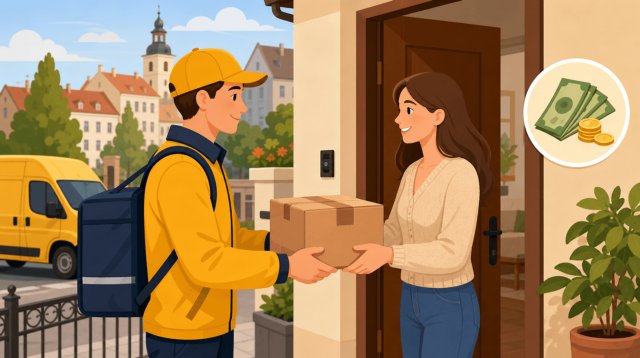 Magnific delivery courier handing P3 A Os Y342 C 1